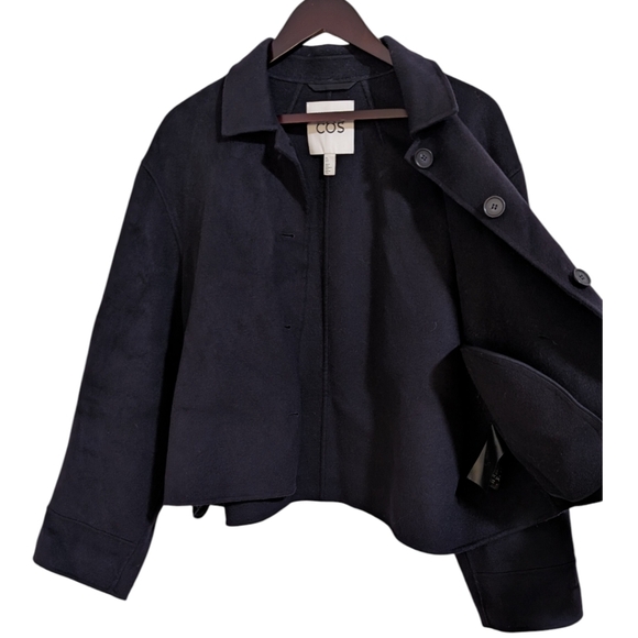 COS Navy Wool Blend Cropped Boxy Jacket Coat Size L - Picture 6 of 8